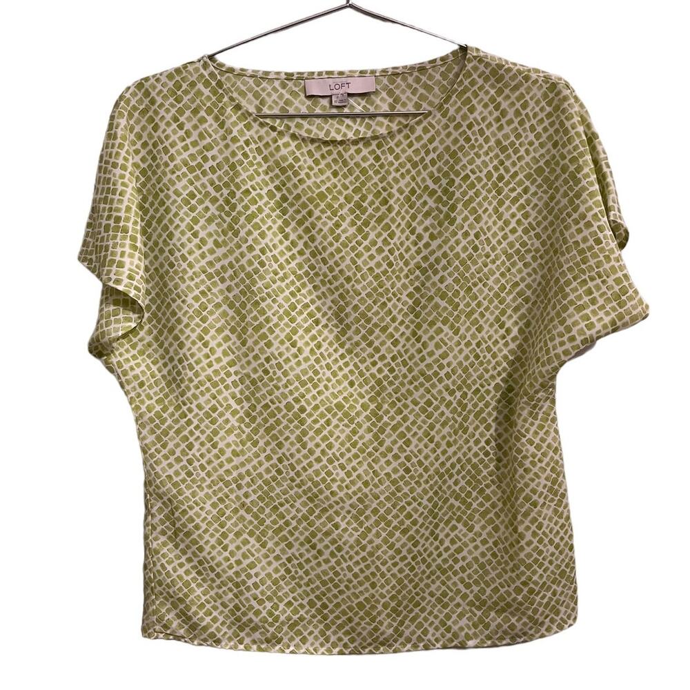 Ann Taylor Loft Womens Chartreuse & White Print Short Sleeve Top Blouse XS